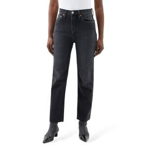 Re/Done 70s Stove Pipe Onyx Fade High Rise Raw Hem Jeans 28